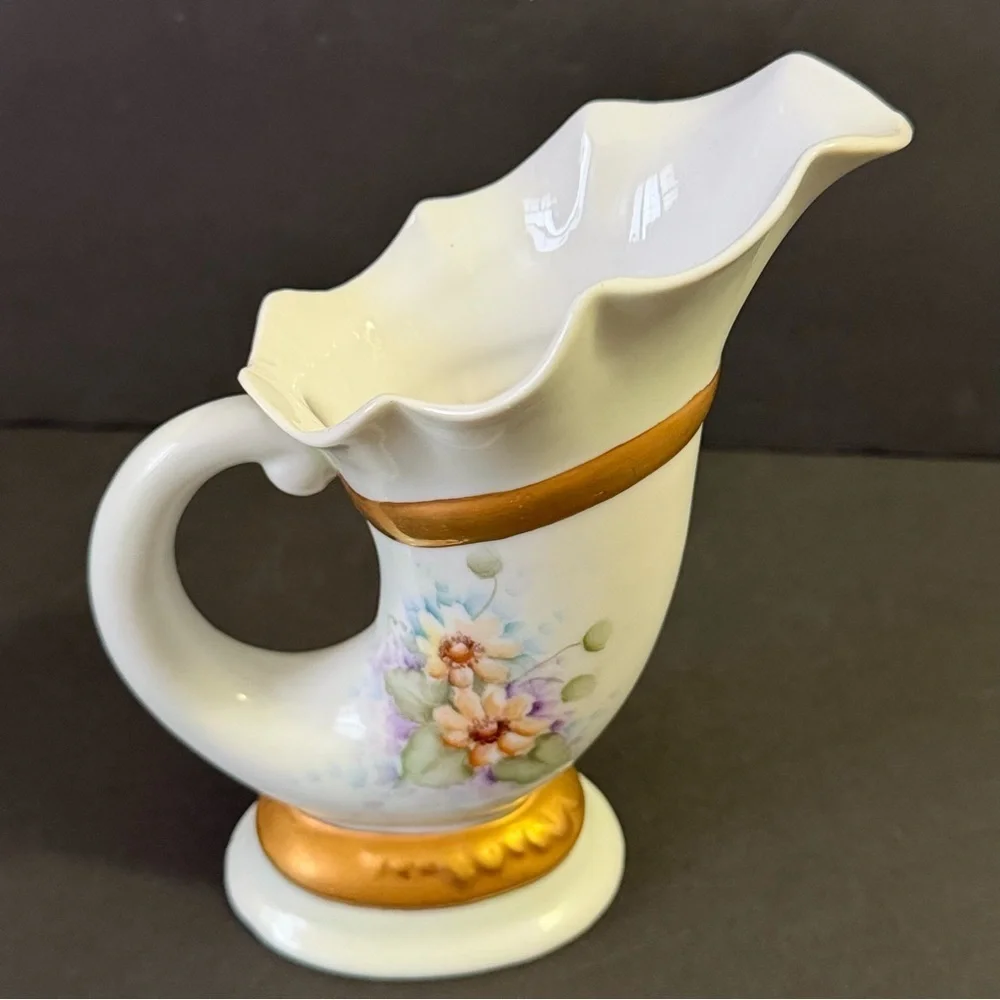 Porcelain Ewer 1886 Aesthetic Pitcher Gilt Floral Creamer Yellow Daisy Royal
